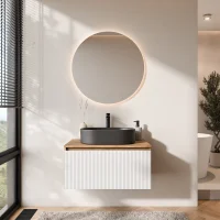 ARISA Bathroom Furniture Set, White Ribbed – With...