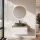 Ensemble de meubles de salle de bains ARISA blanc strié – Avec miroir Nova à LED et vasque à poser en céramique noire de 55 cm