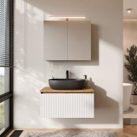 ARISA Badmöbel Set Weiß Geriffelt – Mit...