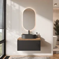 Set di mobili da bagno ARISA in nero - Con specchio a LED...