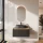 Ensemble de meubles de salle de bains ARISA en noir - Avec miroir à LED et lavabo à poser en céramique noir de 55 cm