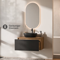 ARISA Badmöbel Set in Schwarz Geriffelt - Mit LED...