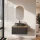 Ensemble de meubles de salle de bains ARISA noir strié - Avec miroir à LED et lavabo à poser en céramique noir de 55 cm