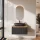 Ensemble de meubles de salle de bains ARISA noir strié - Avec miroir à LED et vasque à poser en céramique noire de 60 cm
