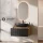 Ensemble de meubles de salle de bains ARISA noir strié - Avec miroir à LED et vasque à poser en céramique noire de 60 cm