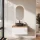 Ensemble de meubles de salle de bains ARISA en blanc - Avec miroir à LED et vasque à poser en céramique noire de 42 cm