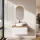 Ensemble de meubles de salle de bains ARISA en blanc - Avec miroir à LED et lavabo à poser en céramique blanche de 42 cm