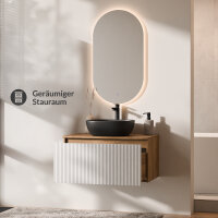 ARISA Badmöbel Set in Weiß Geriffelt - Mit LED...