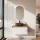 ARISA Bathroom Furniture Set in White Ribbed - With LED Mirror and Black Ceramic Countertop Sink (42 cm)