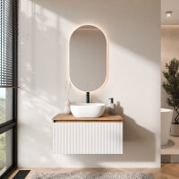 ARISA Badmöbel Set in Weiß Geriffelt - Mit LED...