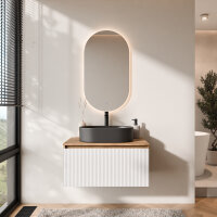 ARISA Badmöbel Set in Weiß Geriffelt - Mit LED...