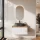 ARISA Bathroom Furniture Set in White Ribbed - With LED Mirror and Black Ceramic Countertop Sink (55 cm)