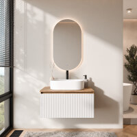 ARISA Badmöbel Set in Weiß Geriffelt - Mit LED...