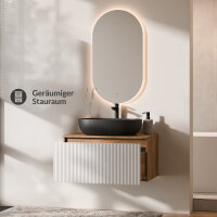 ARISA Badmöbel Set in Weiß Geriffelt - Mit LED...