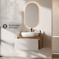 ARISA Badmöbel Set in Weiß Geriffelt - Mit LED...