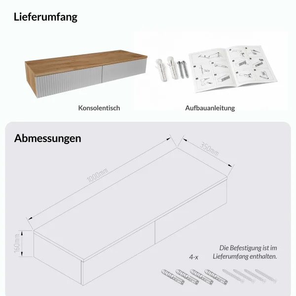 AMYRA Konsolentisch 100 cm - hängend