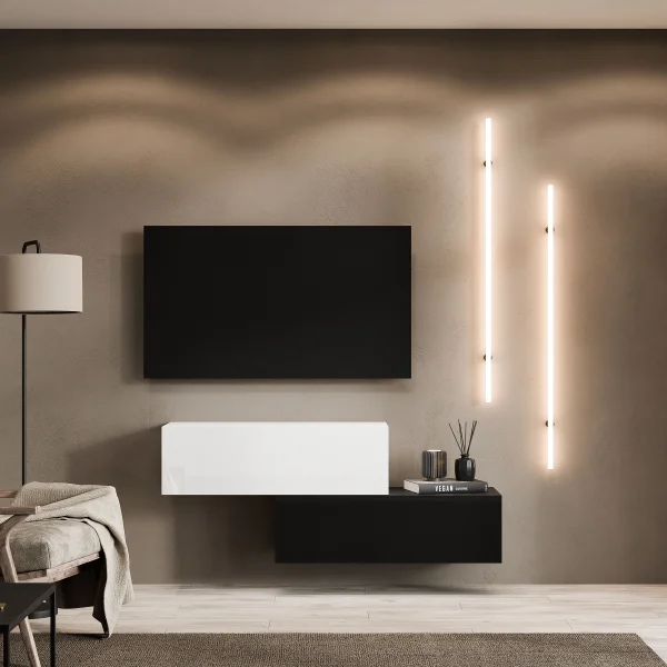 TV-Board WEST – Zweiteiliges TV-Board 2×100 cm, versetzt montierbar, in verschiedenen Farbkombinationen