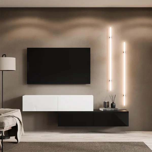 Mobile TV WEST – Mobile TV a due ante da 2×140 cm, montabile in modo sfalsato, disponibile in diverse combinazioni di colori