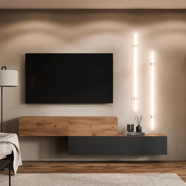 TV Stand WEST – Two-piece TV stand (2×160 cm), can be assembled in a staggered configuration, available in various color combinations