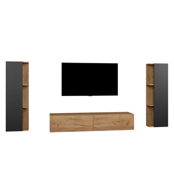 Conjunto de mueble para televisión de 160 cm con 2 armarios laterales (3 piezas)