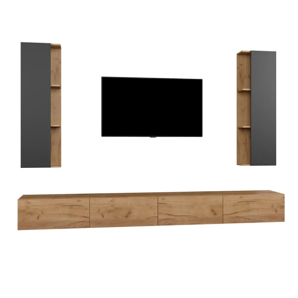 Conjunto de mueble para televisión de 280 cm con 2 armarios laterales (4 piezas)