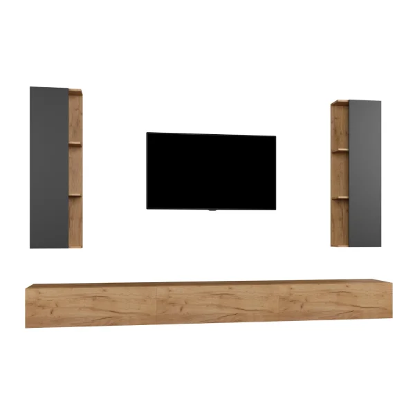 Conjunto de mueble para televisión de 300 cm con 2 armarios laterales (5 piezas)