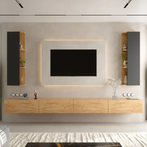 Conjunto de muebles para televisor de 320 cm con 2 armarios laterales (4 piezas)
