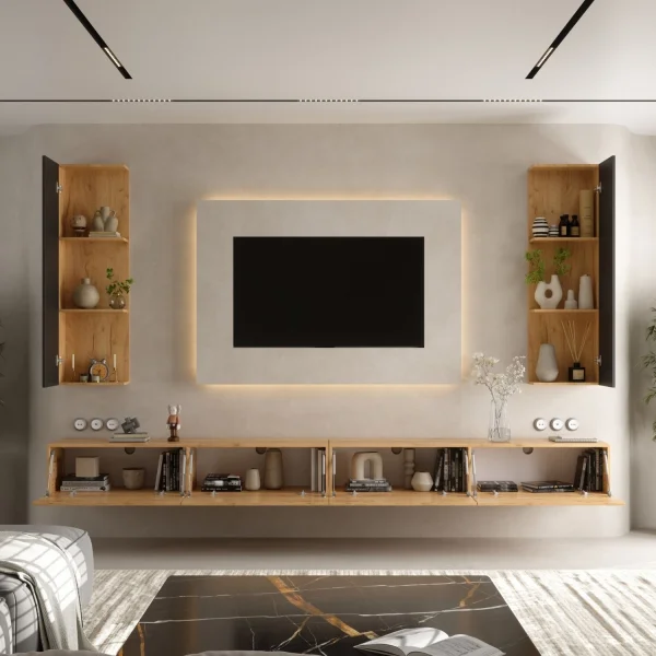 Conjunto de muebles para televisor de 320 cm con 2 armarios laterales (4 piezas)