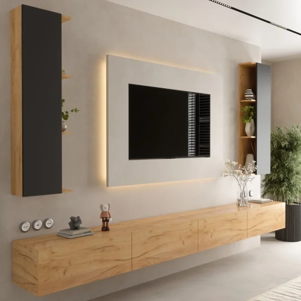 Conjunto de muebles para televisor de 320 cm con 2 armarios laterales (4 piezas)
