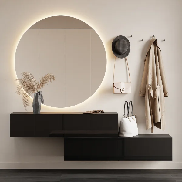 Flur Set 2 x 140 cm Garderobenschränke und LED Spiegel Nova 100 cm