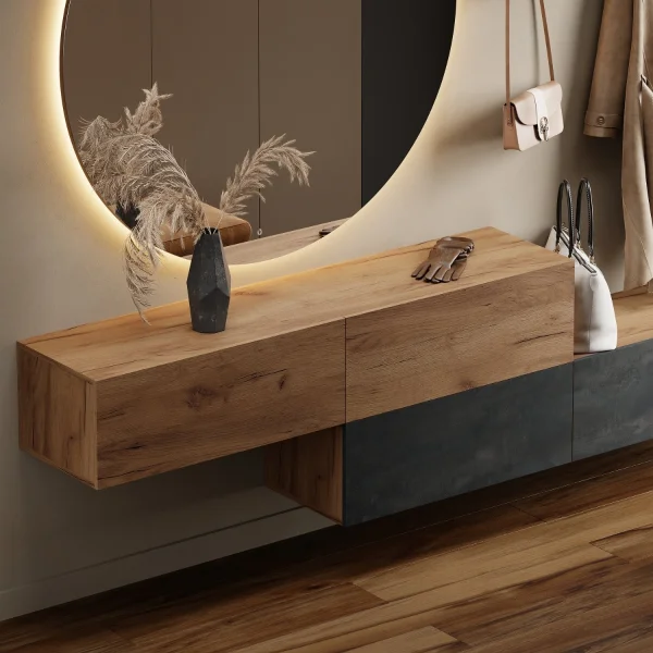 Hallway Set: 2 x 160 cm Wardrobes and Nova 100 cm LED Mirror