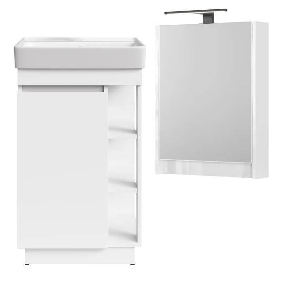 Conjunto de muebles de baño NYX con lavabo de 50 cm en blanco mate y armario con espejo