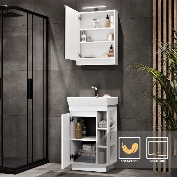 Badmöbel Set NYX Waschtisch 50 cm Matt Weiß mit Armatur Chrom