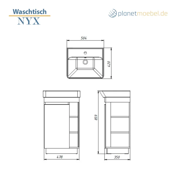 Badmöbel Set NYX Waschtisch 50 cm Matt Weiß mit Armatur Chrom