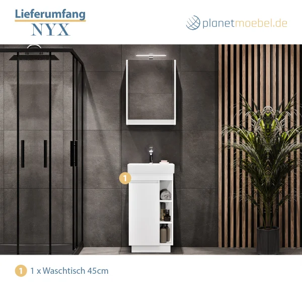 Ensemble de meubles de salle de bains Nyx avec meuble-lavabo de 45 cm, blanc mat