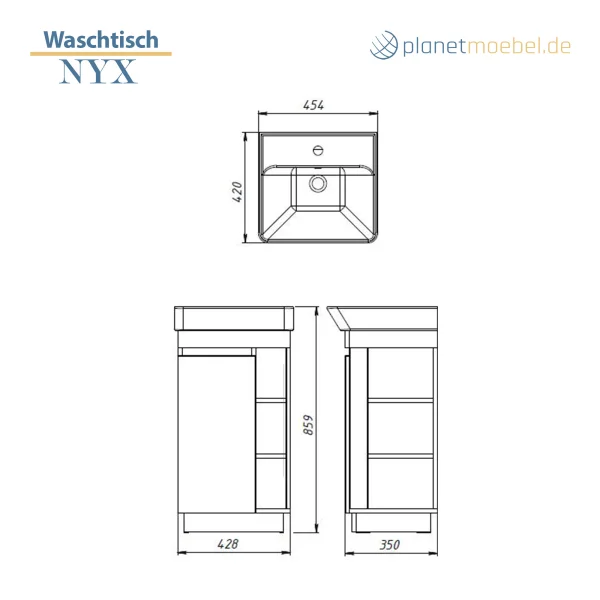 Badmöbel Set NXY Waschtisch 45 cm Matt Weiß mit Armatur schwarz