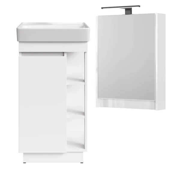 Ensemble de meubles de salle de bains Nyx : lavabo de 45 cm, blanc mat, avec armoire de toilette