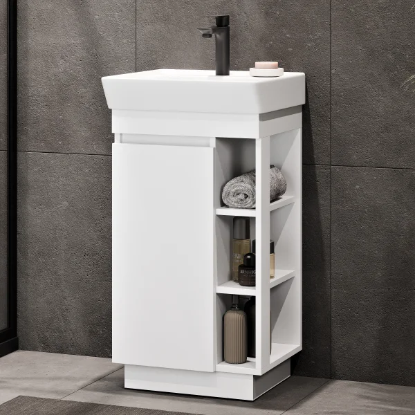 Ensemble de meubles de salle de bains Nyx : lavabo de 45 cm, blanc mat, avec armoire de toilette