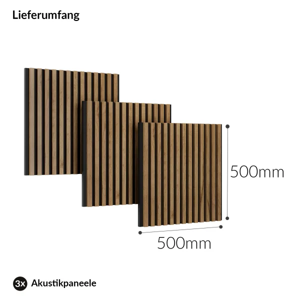 Wandpaneele AKUSTRA 50 x 50 cm Gold Eiche 3er Set