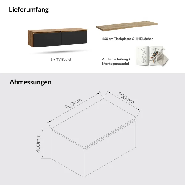 ARISA Doppelwaschtischunterschrank 160 Gold Eiche / Schwarz
