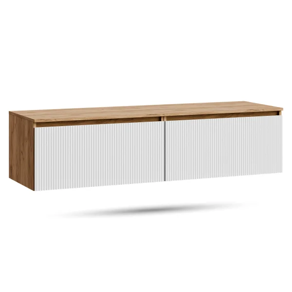 Meuble sous-vasque double ARISA 160 cm, chêne doré / blanc strié