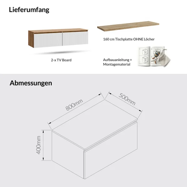 Meuble sous-vasque double ARISA 160 cm, chêne doré / blanc strié
