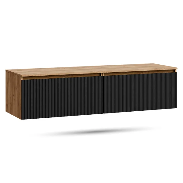 Meuble sous-vasque double ARISA 160 cm, chêne doré / noir strié