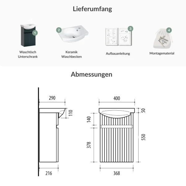 Waschtischunterschrank mit Waschbecken Wega 40 cm Anthrazit matt