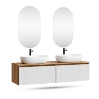 ARISA Doppio lavabo da 160 cm in bianco scanalato con 2...