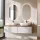 ARISA Double Vanity Unit, 160 cm, in White Ribbed, with 2 LED Mirrors and 2 White Ceramic Countertop Sinks, 60 cm