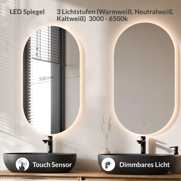 ARISA Double Vanity Unit, 160 cm, in White Ribbed, with 2 LED Mirrors and 2 Black Ceramic Countertop Sinks, 60 cm