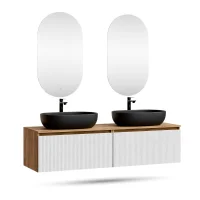 ARISA Double Vanity Unit, 160 cm, in White Ribbed, with 2...