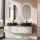 ARISA Double Vanity Unit, 160 cm, in White Ribbed, with 2 LED Mirrors and 2 Black Ceramic Countertop Sinks, 60 cm
