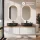 ARISA Double Vanity Unit, 160 cm, in White Ribbed, with 2 LED Mirrors and 2 Black Ceramic Countertop Sinks, 60 cm